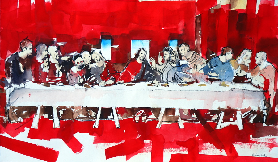 Last Supper Leonardo da Vinci Revival Modern Art Galerie Salzburg watercolour